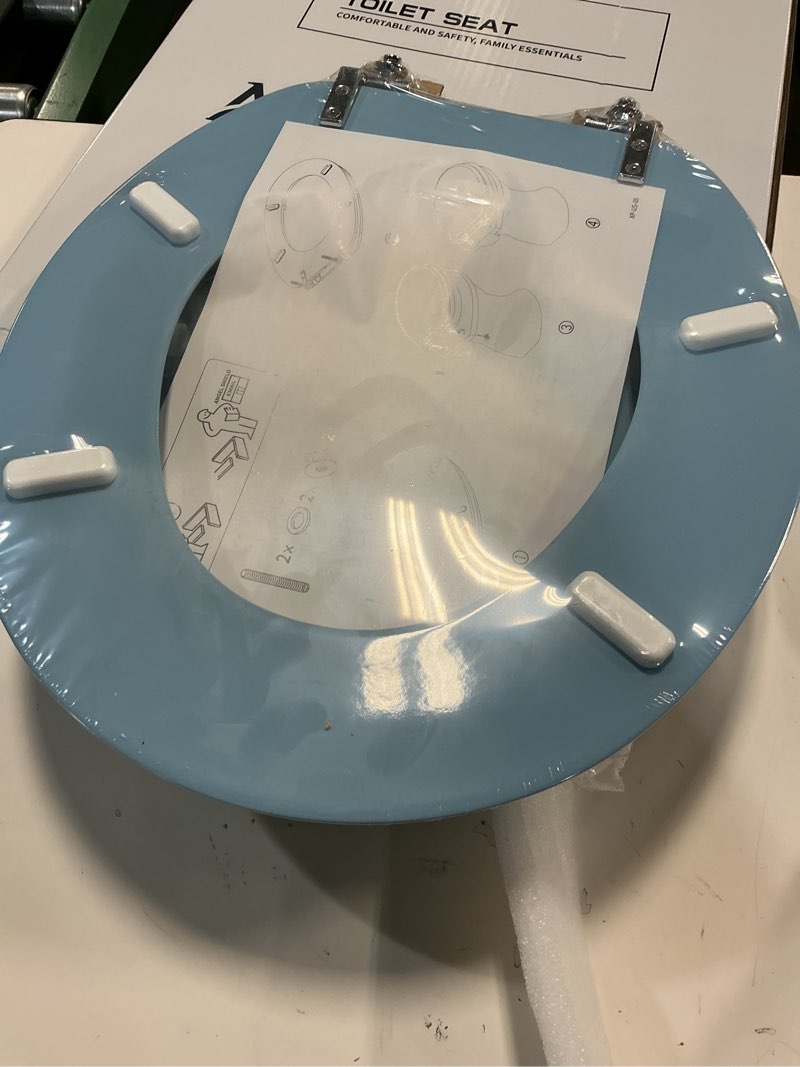 Condition photo showing New/Like New for Blue Round Toilet Seat Natural Wood Toilet Seat with Zinc Alloy Hinges, Easy to Install also Easy to Clean, Scratch Resistant Toilet Seat by Angol Shiold (Round, Blue) Round Blue