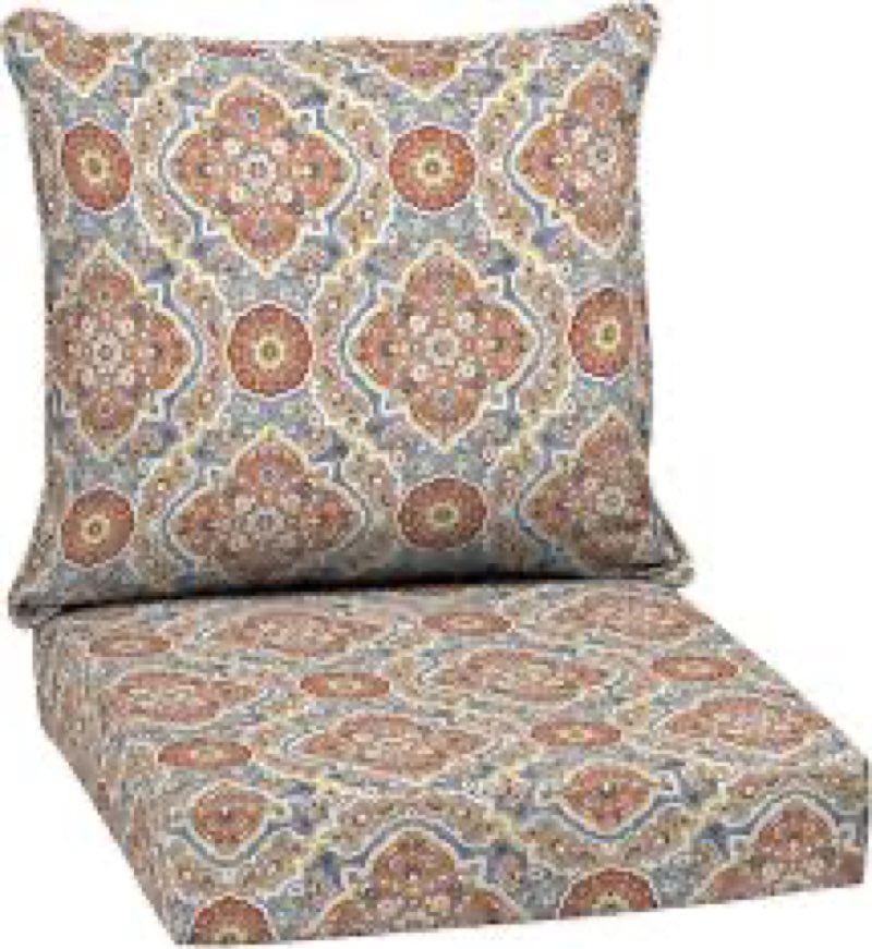 arden outdoor deep seat cushion set, 24 in x 24 in, weather-proof, rain-proof, fade resistant patio cushion for chair, sofa, and couch global vintage medallion