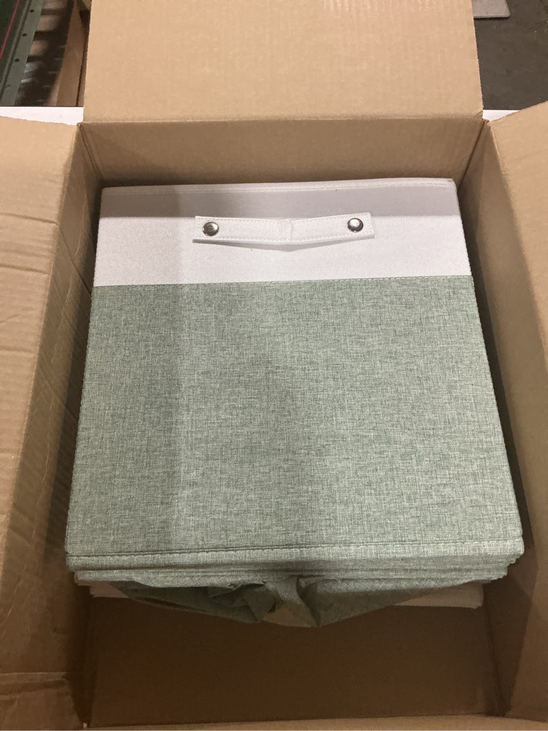 Condition photo showing Good Condition for 13 x 13 inch fine linen storage bins with handles?fabric cube boxs?basket organizers for shelves for home, closet drawers (white/green-6 pack)