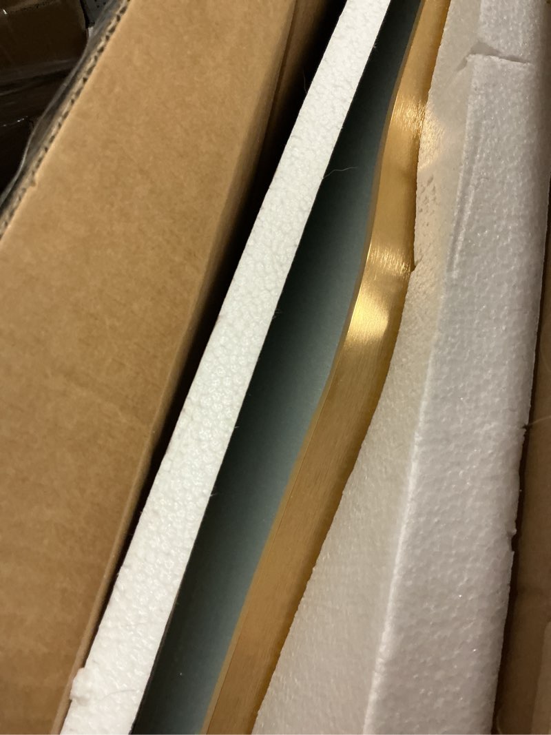 Condition photo showing Good Condition for dorlicecass irregular wall mirror - wall mirrors decorative 22"x 36" asymmetrical abstract mirror aviation aluminum alloy frame unique for bathroom, bedroom, living room, cloakroom, entryway gold rose gold 22"l x 36"w