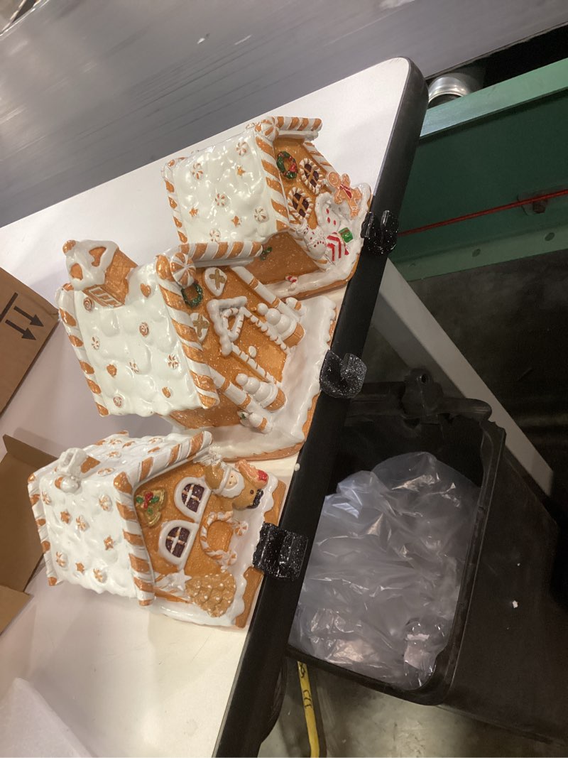 Condition photo showing New/Like New for Riceshoot 3 Pcs Christmas Gingerbread House Stocking Holder Christmas Stocking Holders for Mantle Village Stand Tree Santa Houses Hook for Counter Tables Fireplace Party Decoration (Warm Brown)