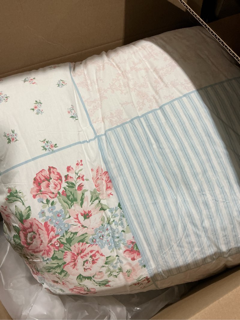 Condition photo showing As Is for Laura Ashley - Comforter Set, Super Soft Bedding with Matching Shams, Includes Bonus Throw Pillow Covers, Chic Room Decor (Hope Patchwork Blue, Twin) Hope Patchwork Blue Twin