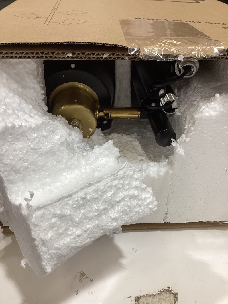 Condition photo showing As Is for LED Tree Floor Lamp, 2500LM Super Bright Standing Lamp with Remote & Touch Control, 4 Color Temperatures, 3 Rotatable Lights, Modern Dimmable Floor Lamps for Living Room Bedroom Office Black & Gold