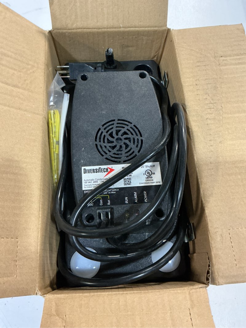 Condition photo showing As Is for diversitech 120-volt thermoplastic condensate pump