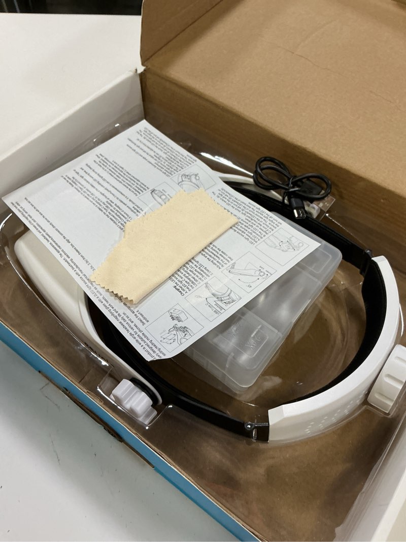 Condition photo showing Good Condition for esynic head magnifier with 2 led light-1.5x-13x magnification with 5 acylic lens set & comfort fit design- 2 level brightness usb-c rechargeable headband, hands-free for jewelry repair/reading/crafts white