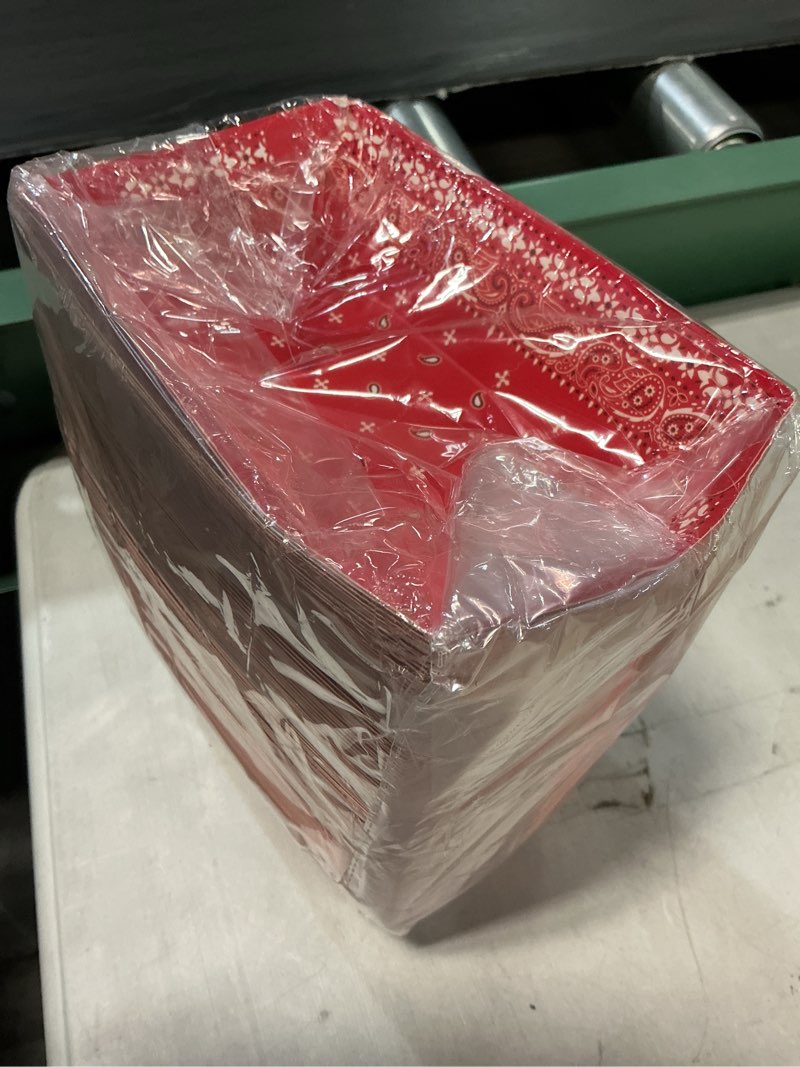 Condition photo showing Good Condition for no folding required 100 pack 2 lb cowboy plates paper food trays party supplies western snack candy holder disposable serving trays for cowboy party decorations food