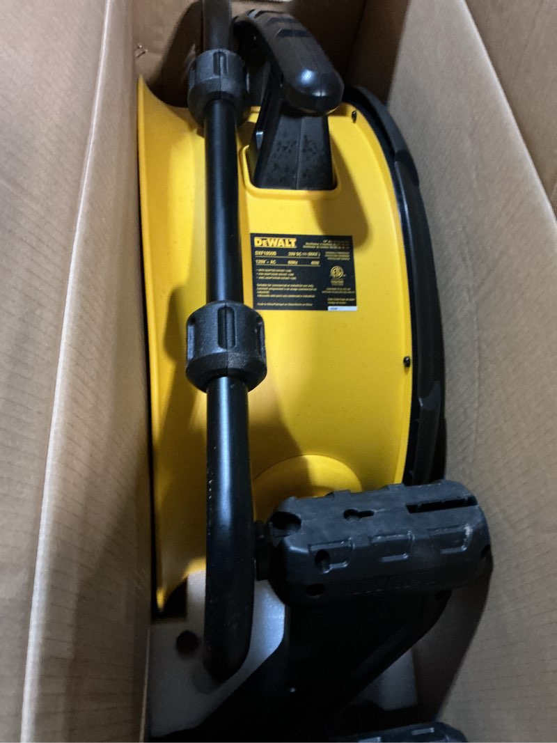Condition photo showing As Is for dewalt 18 in. 20v cordless ac/dc hybrid 3-speed drum yellow fan with adapter cord (tool only)