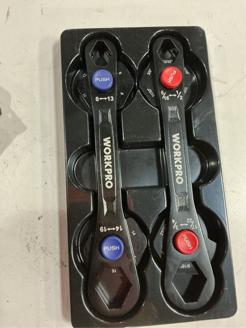 Condition photo showing New/Like New for WORKPRO 2-Piece 12-in-1 Universal Adjustable Wrench Set, 8-19mm Metric & 5/16"-3/4" SAE Multi-Size Wrenches with Heat-Treated Cr-Mo Steel, ASME Standard, Multi-Position Head, for Home, Workshop, DIY