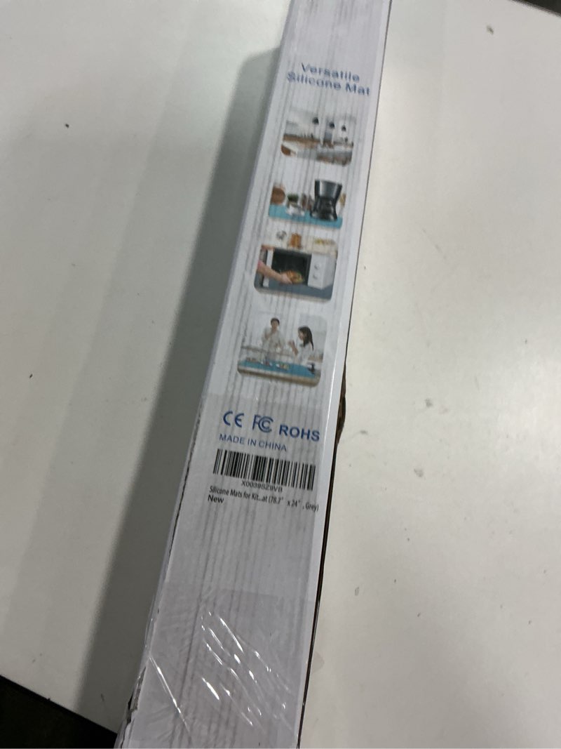 Condition photo showing New/Like New for Silicone Mats for Kitchen Counter, Nonslip Silicone Mats for Crafts Countertop Protector Heat Resistant Mat (78.7” x 24” x 0.08”, Grey) 78.7"L x 24"W Gray