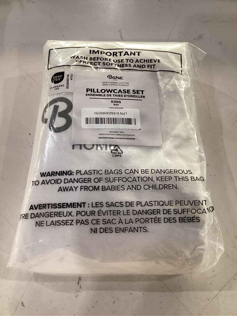 Condition photo showing Good Condition for bare home flannel king pillowcases set of 2-100% cotton - velvety soft & cozy - double brushed heavyweight flannel pillowcases (king pillowcase set of 2, white) king - 2 pack 01 - white