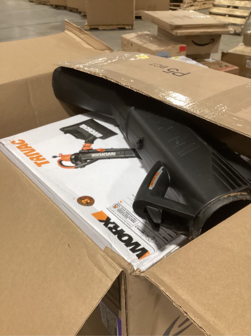 Condition photo showing As Is for WORX Trivac 3-in-1 Electric Leaf Blower for Lawn Care, Leaf Mulcher/Leaf Vacuum with Bag, 350 CFM & 210 MPH, Leaf Shredder with Metal Impeller, Reusable Bag Included, Corded, WG505.2 350CFM w/LeafPro Collection System