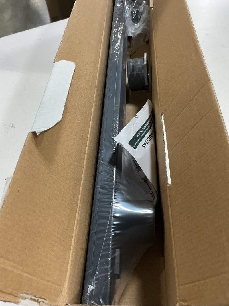 Condition photo showing New/Like New for shower drain offset outlet for bathroom: 28-inch black linear shower drain with removable tile insert grate - 304 stainless steel rectangular shower floor drain side outlet with hair catcher matte black 28 inch