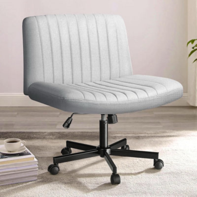 Caelie Criss Cross Legged Office Chair, Armless Office Desk Chair With Wheels