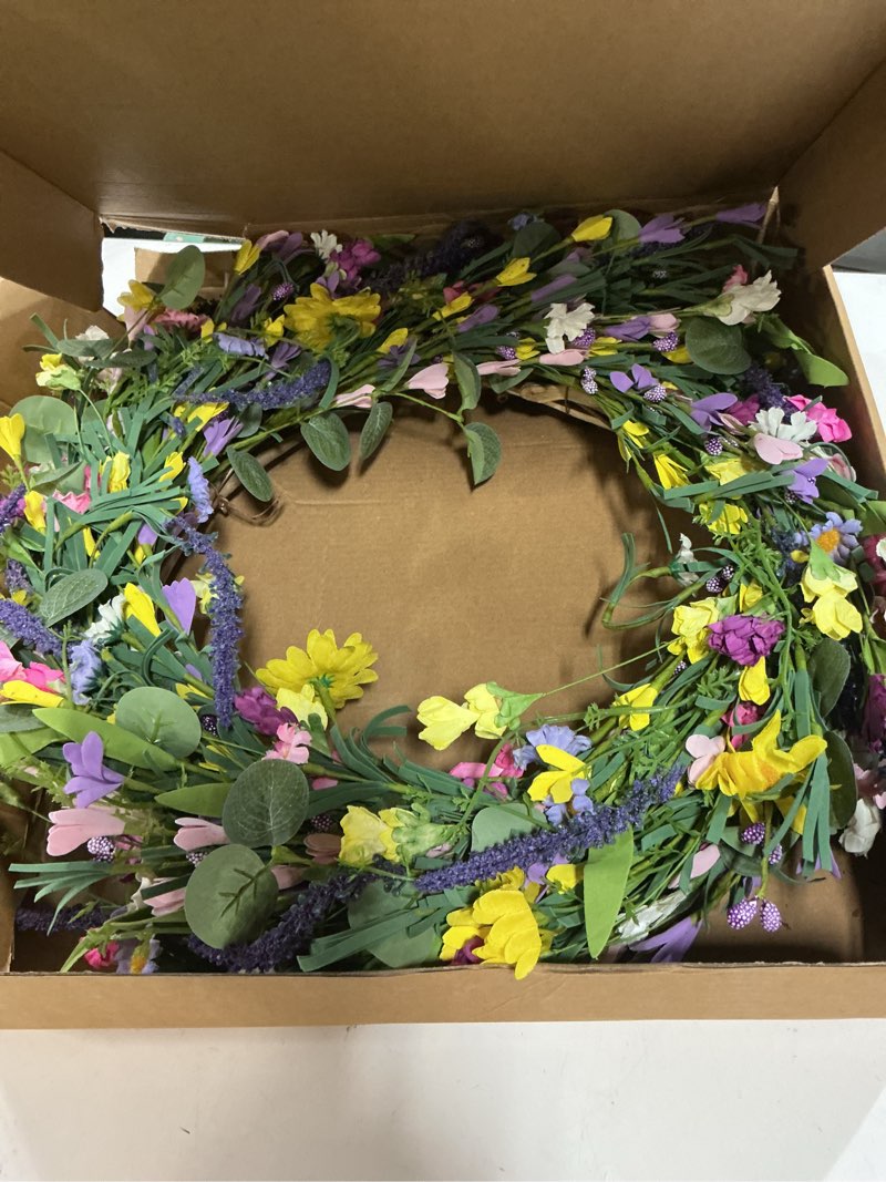 Condition photo showing Good Condition for j'floru spring wreath 24 inch summer wreaths for front door artificial flower wreath with daisy and lavender for indoor outdoor and easter celebration