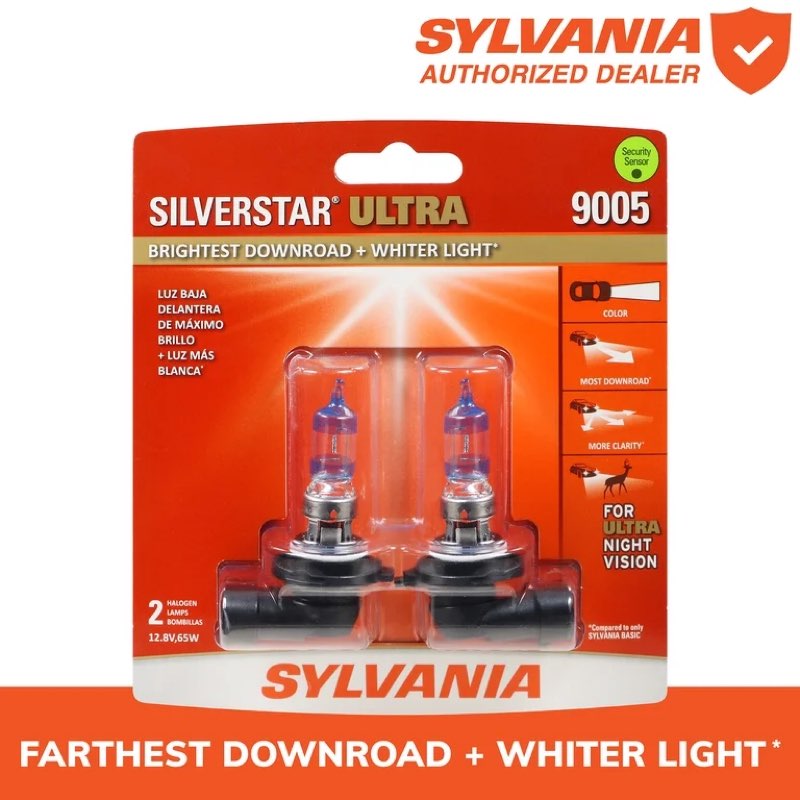 sylvania 9005 silverstar ultra halogen headlight bulb, 2 pack, compatible with multiple cars
