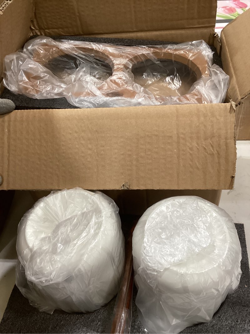 Condition photo showing Good Condition for White Ceramic Canister Set of 2 with Bamboo Lids, Wooden Stand & Spoons – 35oz & 28oz Airtight Food Storage Jars for Coffee, Sugar, Tea, Kitchen Counter Organizer White - Set of 2