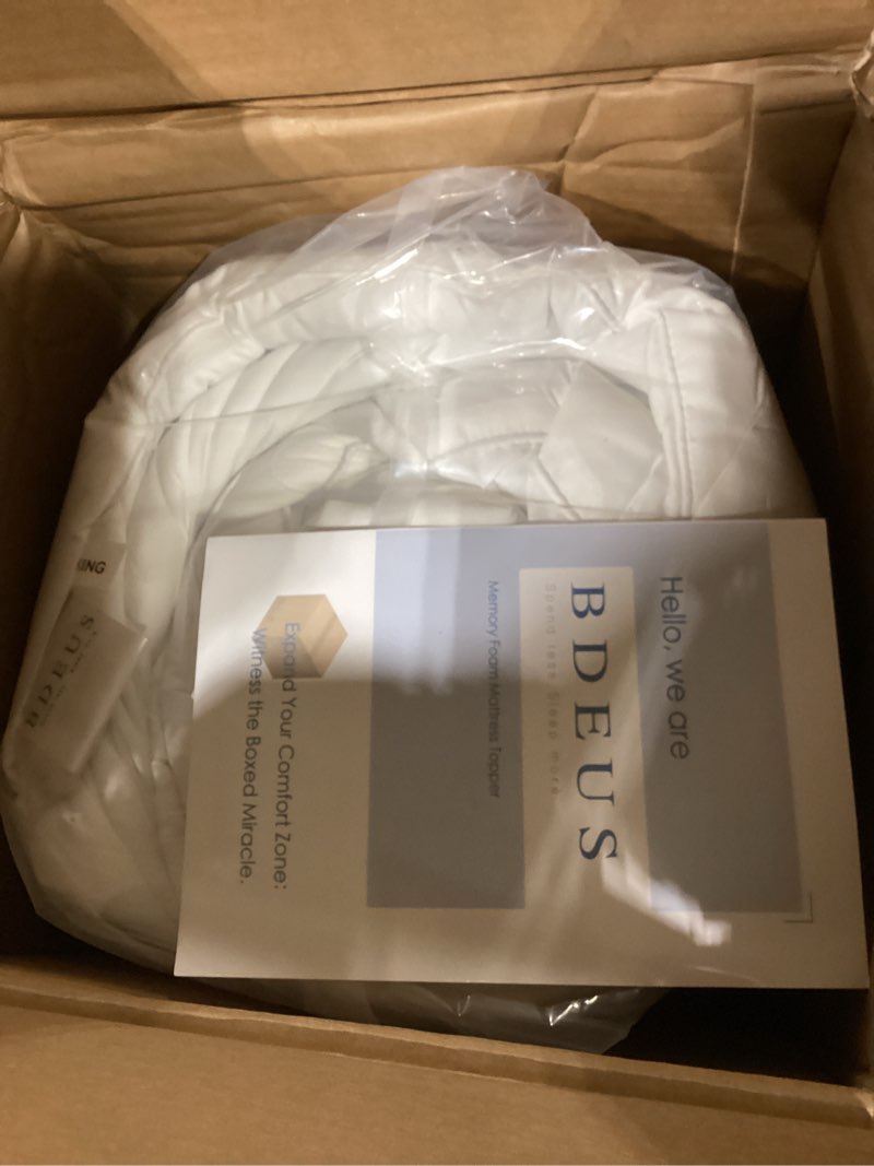 Condition photo showing New/Like New for BDEUS Dual Layer 5 Inch Memory Foam Mattress Topper King Size, 2 Inch Gel Memory Foam Plus 3 Inch 1450 GSM Down Alternative Quilted Pillow Top Mattress Pad Cover,White White King