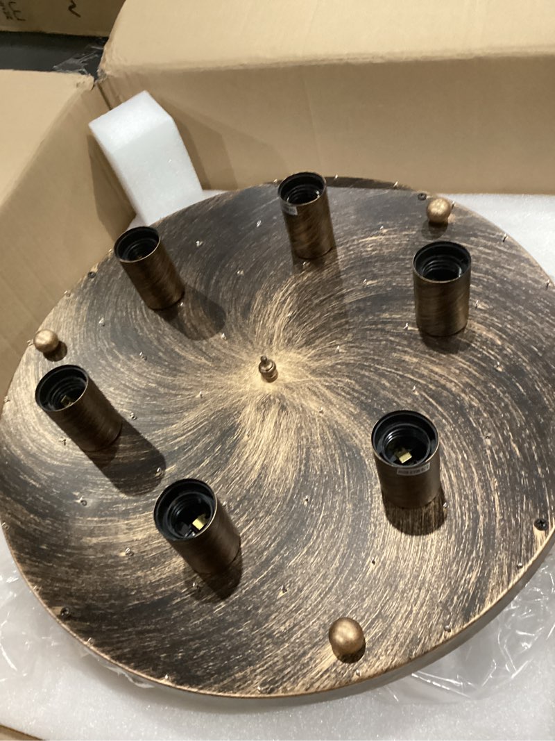 Condition photo showing As Is for yyjlx 6 light modern crystal oil rubbed bronze metal semi flush mount ceiling light fixture e26 indoor round ceiling lamp for dining, living, foyer, kitchen, bedroom