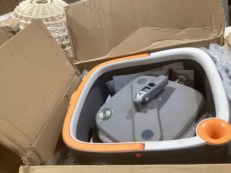 Condition photo showing As Is for mop and bucket set, spin mop with separate dirty water system, deep-cleaning mops for floors, versatile mops for walls