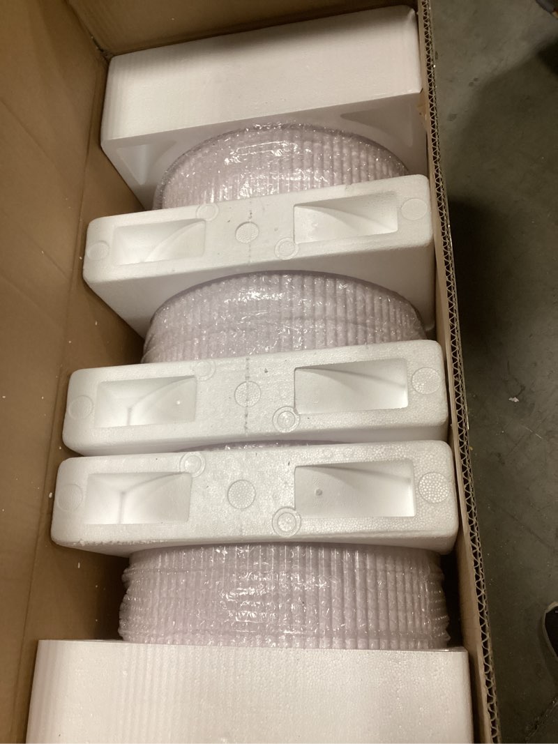 Condition photo showing Good Condition for fivenl 5 pcs metal pleated cylinder pedestal stands for party, heavy duty white round cake pedestal stand flower plant display plinth pillars for wedding birthday event decor