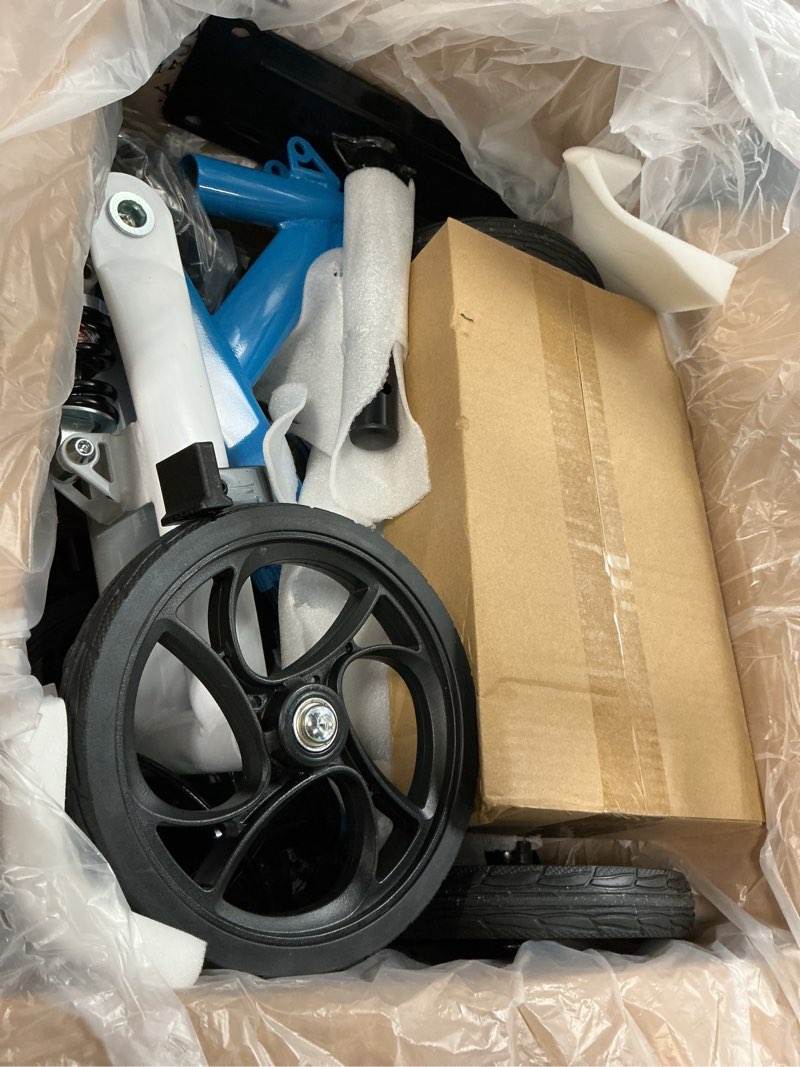 Condition photo showing New/Like New for economy knee scooter steerable knee walker for foot injuries compact crutches with dual rear on-wheel brake and shock absorption under the knee pad