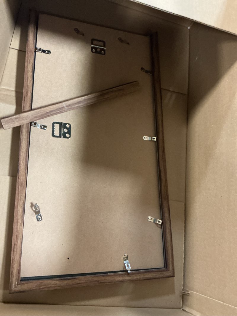 Condition photo showing As Is for Rustic Walnut 10x20 Frame - Single Frame, 10 x 20 Poster Frame for Artwork, Puzzles, Photos and Movie Posters Picture Frames 10" x 20"