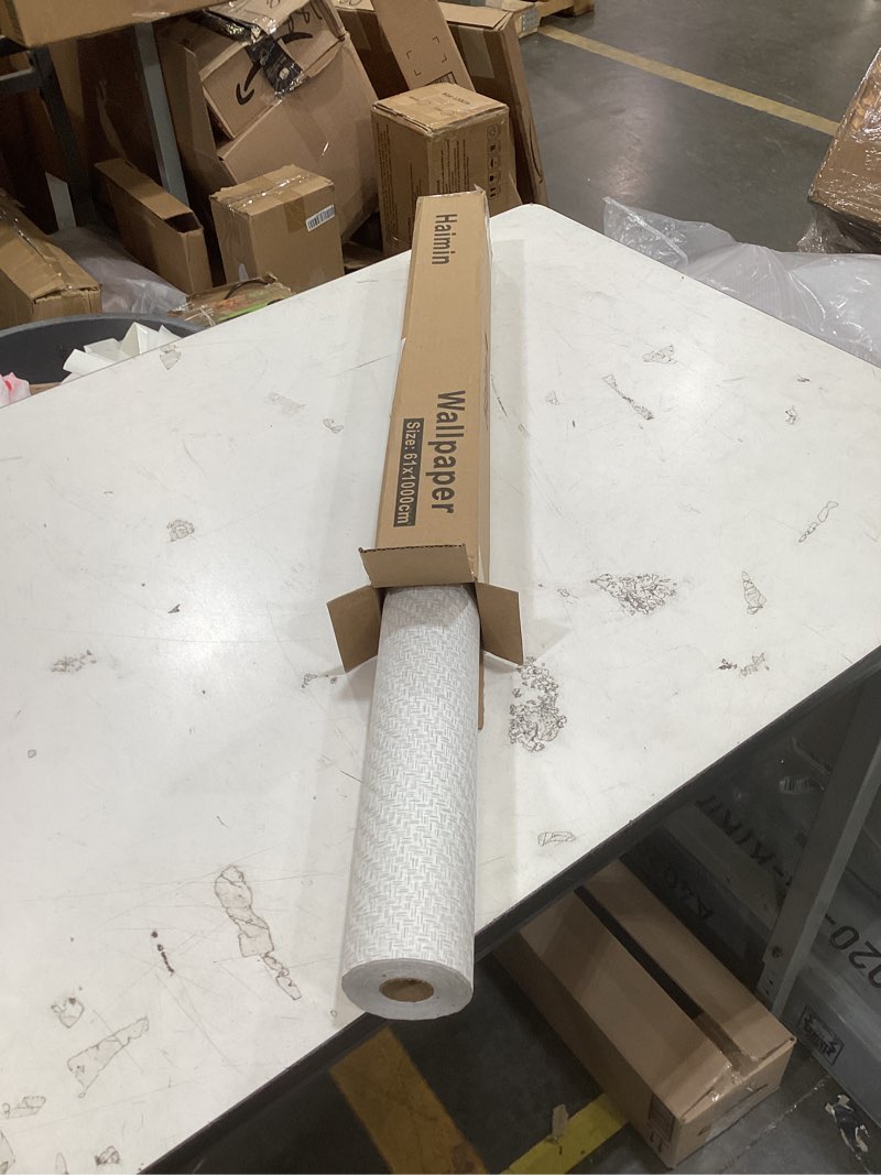 Condition photo showing Good Condition for haimin fabric wallpaper textured contact paper (24in x 393in) grasscloth wallpaper peel and stick faux linen wall paper waterproof vinyl self adhesive (light gray)