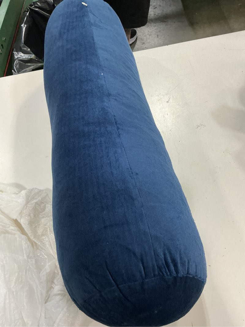 Condition photo showing Good Condition for mabozoo round yoga pillow, cylindrical yoga bolster pillow with washable cover, meditation cushion body cushion for practice, restorative, meditation blue