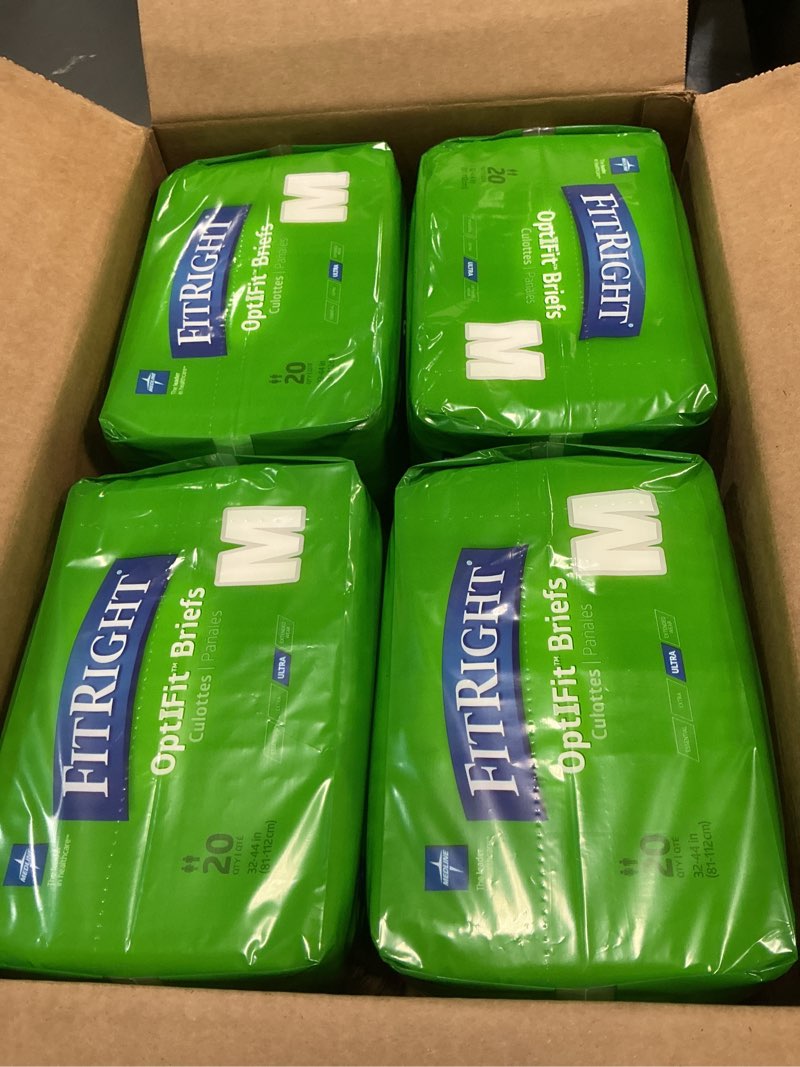 Condition photo showing New/Like New for FitRight Adult Diapers, Ultra Heavy Absorbency, M (Waist Size 32in-44in), 80 Count, OptiFit Incontinence Briefs for Men and Women, Disposable, Moisture-Wicking, Leak Protection, Medium 80 count