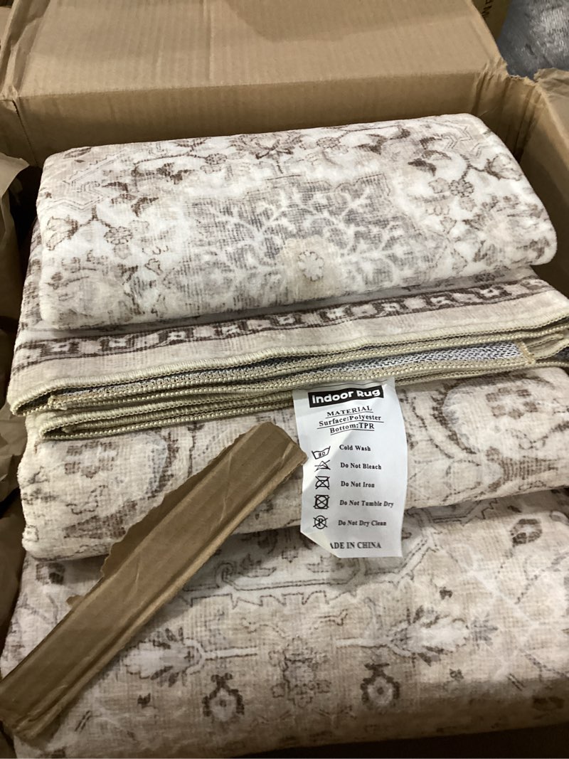 Condition photo showing Good Condition for 5x7 area rugs living room rug: washable vintage boho rug no slip stain resistant soft carpet indoor floor floral large carpets for bedroom dining room farmhouse nursery hallway home office beige beige 5' x 7' (rectangular)