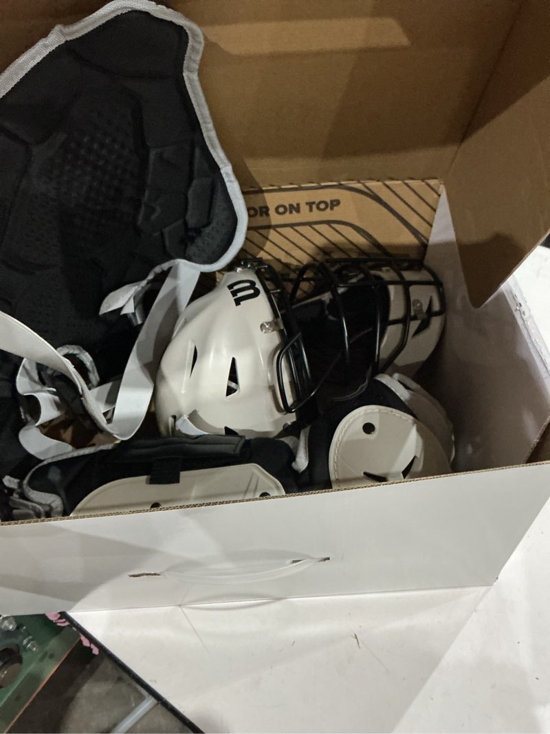 Condition photo showing As Is for wilson ez gear 2.0 catcher’s gear kit - black, small/medium