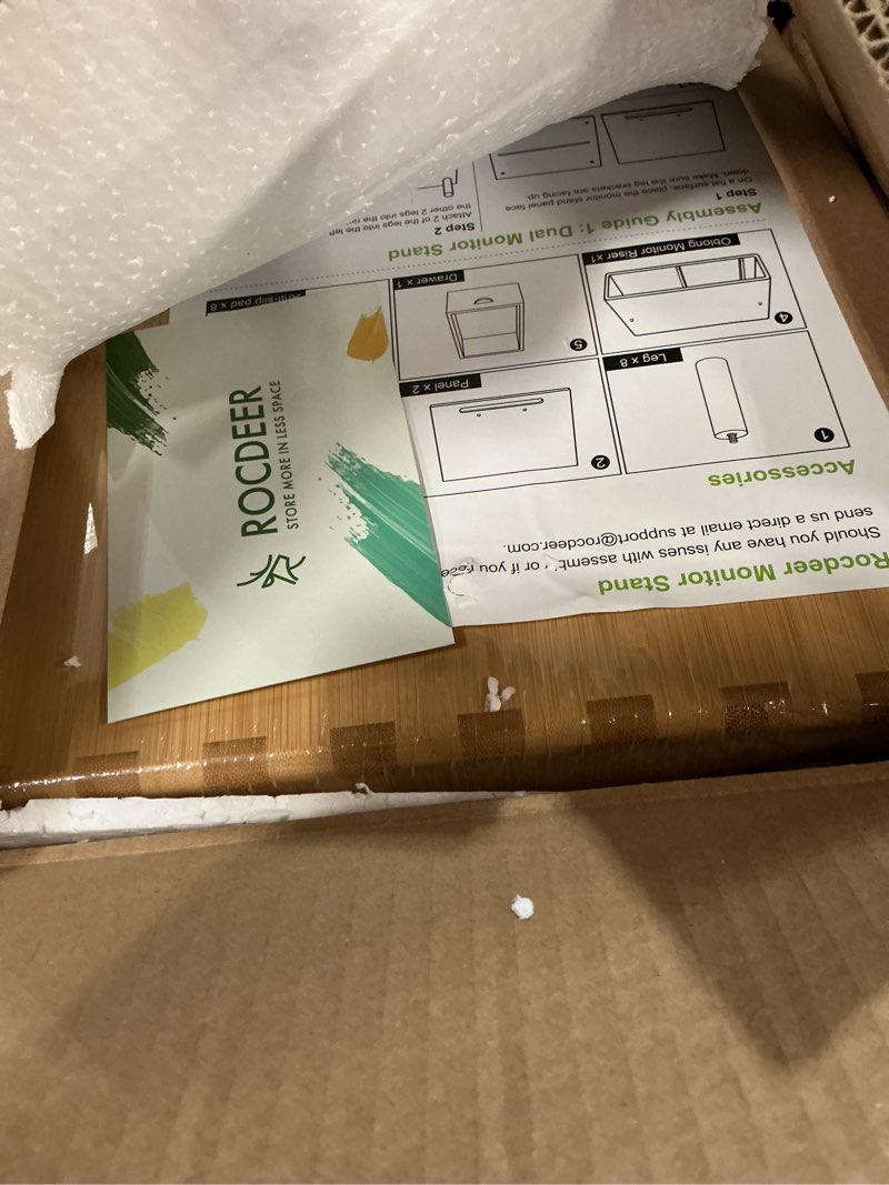 Condition photo showing New/Like New for Dual Monitor Stand Riser with Drawer for Desk Laptop Desk Shelf with Adjustable Length and Angle, Bamboo Computer Stand Riser for 2 or 3 Monitors Screen Laptop PC TV -Natural