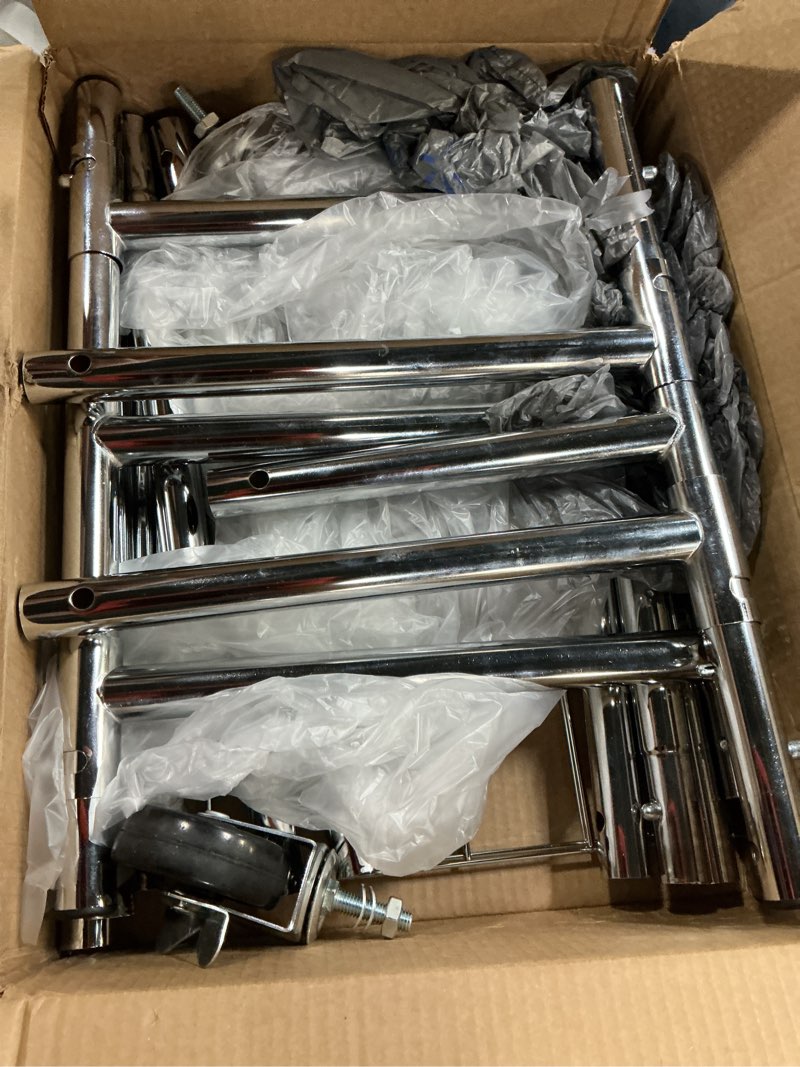 Condition photo showing Good Condition for simple trending standard rod clothing garment rack, rolling clothes organizer on wheels for hanging clothes, chrome