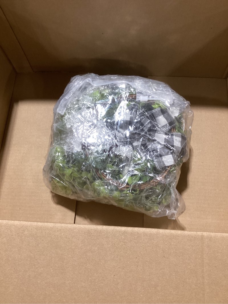 Condition photo showing As Is for Yilloog 6 Pcs Christmas Kitchen Cabinet Wreaths Decorative Boxwood Wreaths with Ribbon Artificial Greenery Farmhouse for Decorating Front Door Window Party(Red Black Plaid with Linen) Dual Red Black Plaid With Linen INCOMPLETE 