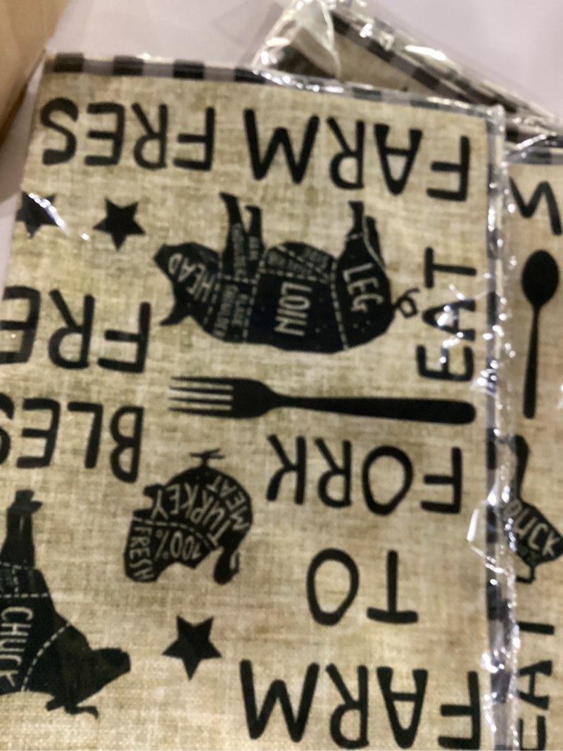 Condition photo showing Good Condition for farmhouse placemats set of 4, 12x18 inch farm animal table mat, kitchen farm fresh place mat, buffalo plaid linen table placemats decor for kitchen dining farmhouse-a04