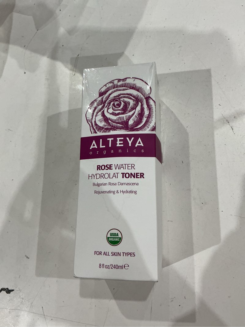 Condition photo showing New/Like New for alteya organics rose water usda certified organic facial toner, 8 fl oz/240ml pure bulgarian rosa damascena flower water, award-winning moisturizer amber glass spray bottle 8 fl oz (pack of 1)