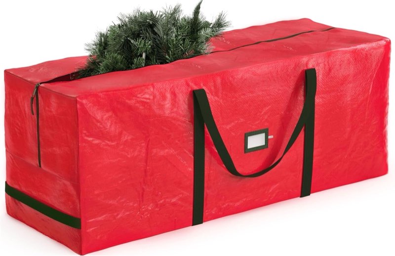 zober large christmas tree storage bag - fits 9 ft artificial trees - plastic, waterproof christmas tree bag for storage box for xmas - strong, durable handles - label card slot - red red 9 ft