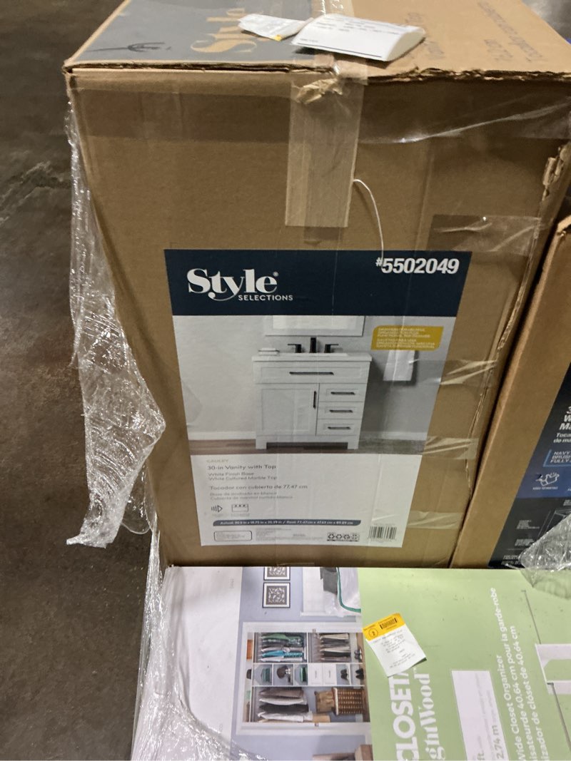 Condition photo showing New/Like New for Style Selections Cauley 30-in True White Single Sink Bathroom Vanity with White Cultured Marble