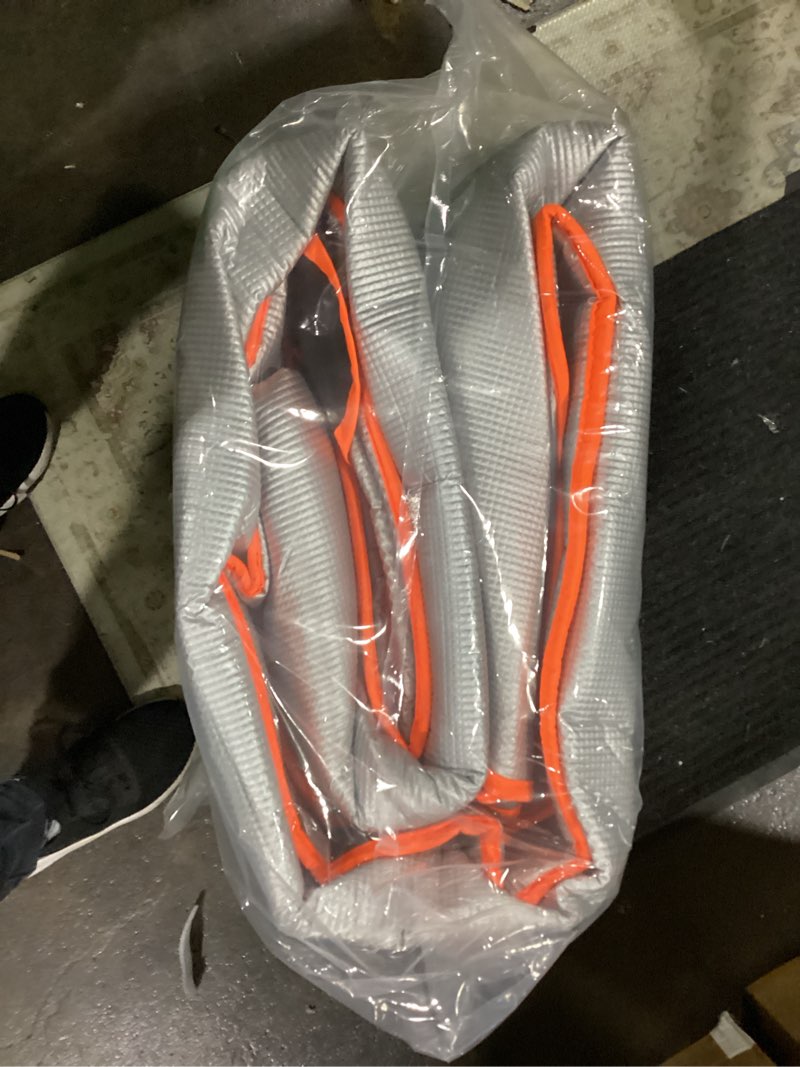 Condition photo showing New/Like New for favoto car cover (grey w orange strip)