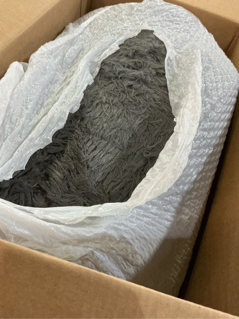 Condition photo showing As Is for Ophanie Area Rugs for Living Room Bedroom, Upgrade Non-Slip Fluffy Soft Grey Shag Carpet, Indoor Floor Gray 4x6 Fuzzy Shaggy Living Room Plush Rug for Kids Home Dorm Decor Aesthetic 4' x 6' (Rectangular) 1- Grey