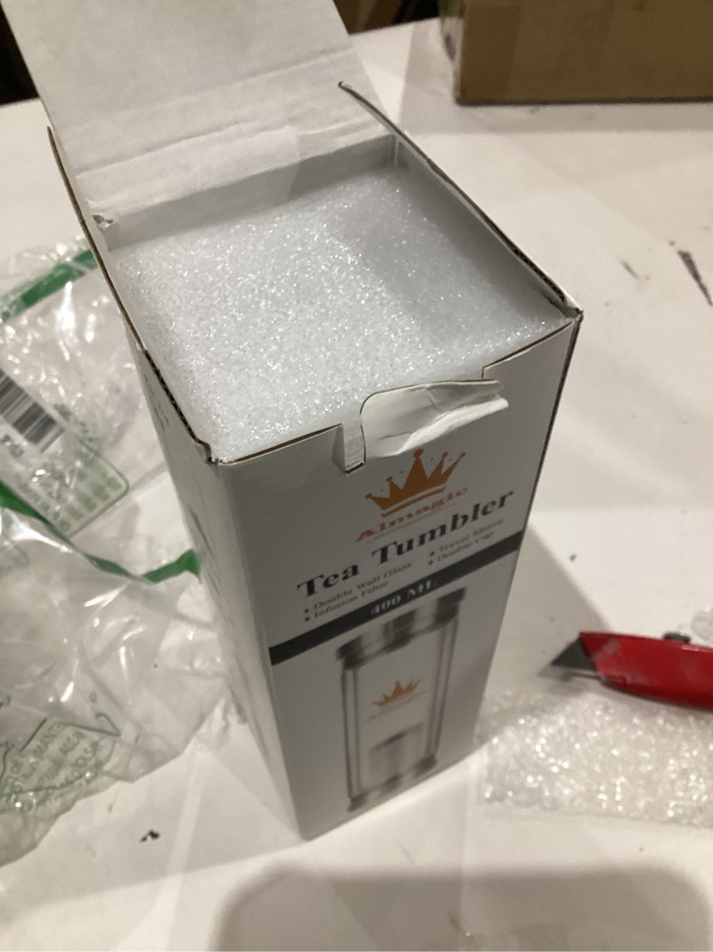 Condition photo showing New/Like New for Tea Infuser Bottle for Loose Leaf Teas, 400 ml / 13.5 fl oz Double Wall Glass Tea Bottle with Infuser, Insulated Tea Tumbler with Infuser, Leak Proof Water Bottle with Protective Travel Sleeve 13.5 Ounces