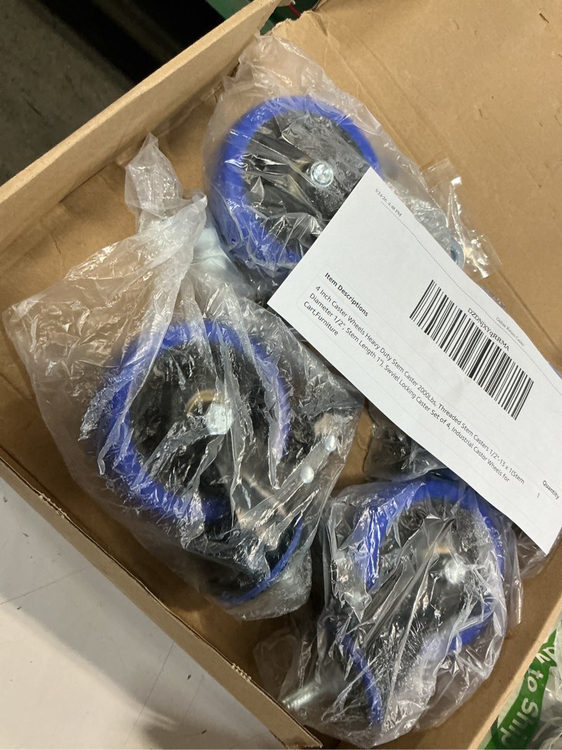 Condition photo showing Good Condition for 4 inch caster wheels heavy duty stem caster 2000lbs, threaded stem casters 1/2"-13 x 1(stem diameter 1/2", stem length 1"), swviel locking caster set of 4, industrial castor wheels for cart,furniture 1/2"-13x1" 4 inch