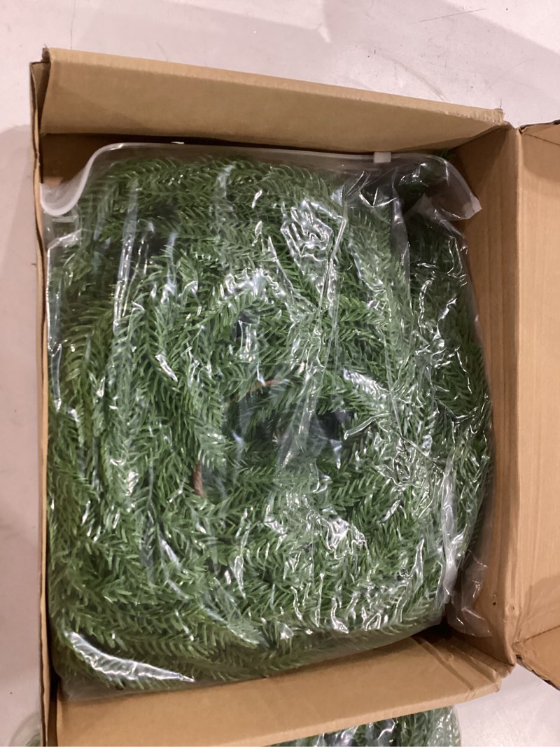 Condition photo showing New/Like New for 2Pcs 6FT Christmas Garland Real Touch Norfolk Pine Garlands, Artificial Faux Greenery Garland for Decorations Indoor, Pine Garland for Mantle, Fireplace, Wall, Mantle, Holiday Decor 6FT 2