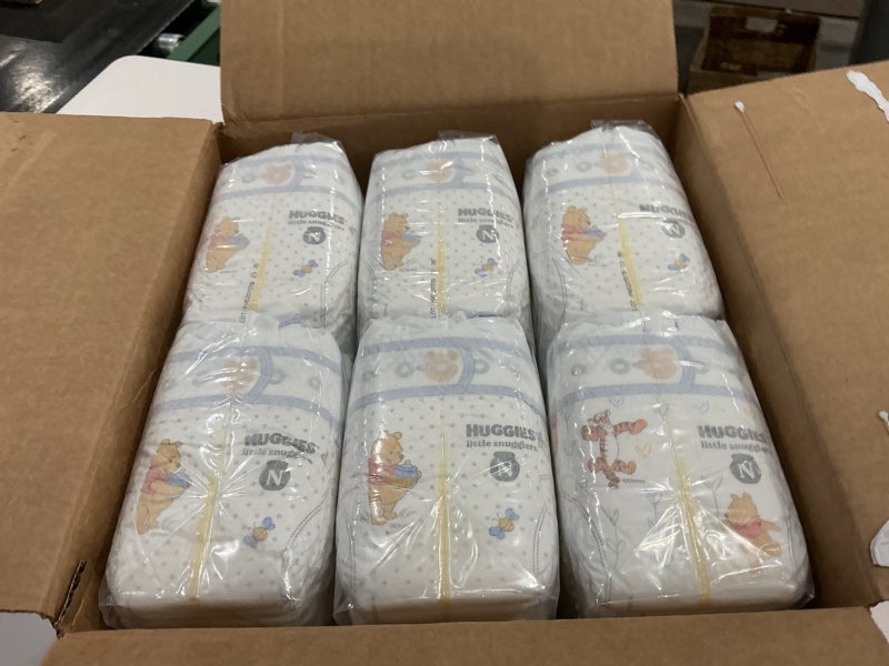 Condition photo showing New/Like New for huggies size newborn diapers, little snugglers baby diapers, size newborn (up to 10 lbs), 144 count, packaging may vary