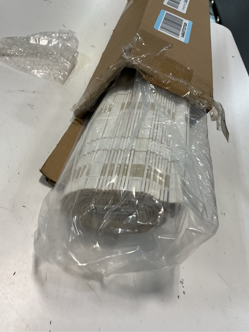 Condition photo showing Good Condition for LazBlinds No Tools No Drill Cordless Bamboo Roman Shades, Light Filtering Window Treatment, Roll Up Bamboo Blinds for Window 23'' W x 64'' H, Whitewash B Whitewash B 23'' W x 64'' H