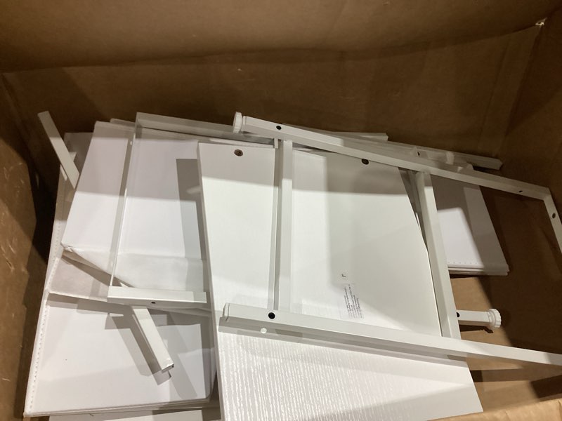 Condition photo showing As Is for nightstand, 4 drawer dresser end table bedside furniture with wooden top steel frame fabric bins for bedroom, closet, entryway, dorm, living room, white white 11.8"d x 17.7"w x 37.4"h (4 drawers)