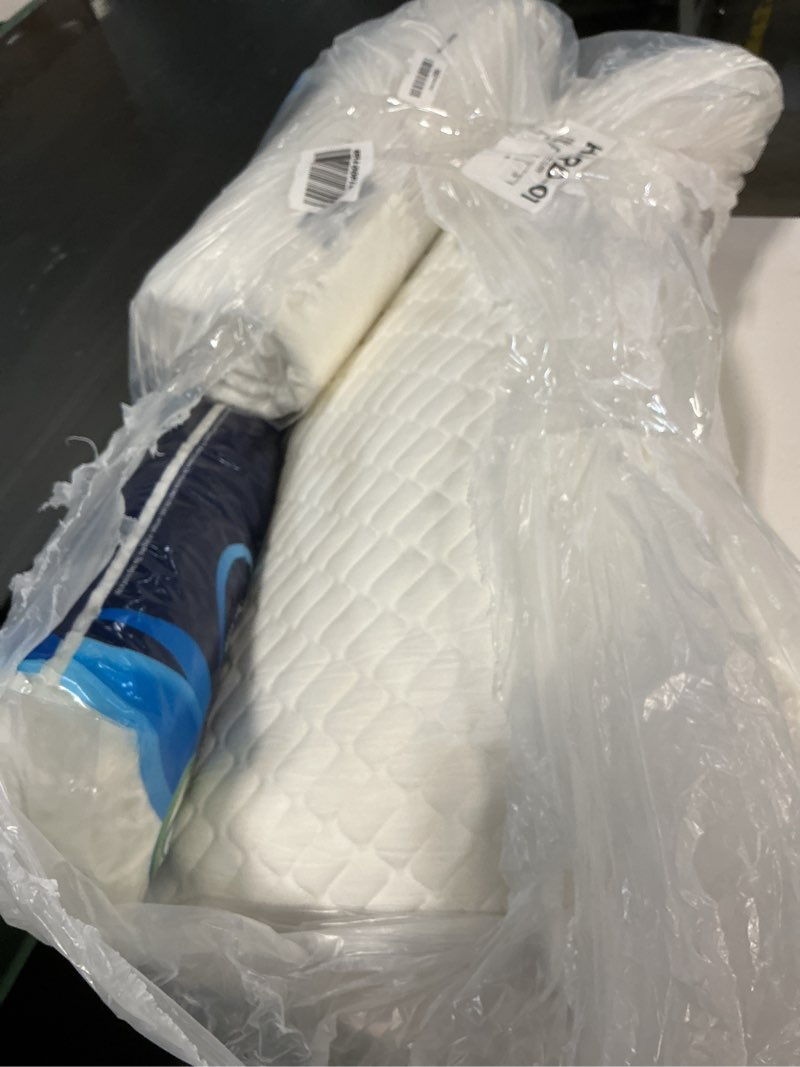 Condition photo showing As Is for sidney sleep adjustable curved contour fill pillow – queen size – for side and back sleepers – neck & shoulder comfort support – extra fill included (white)