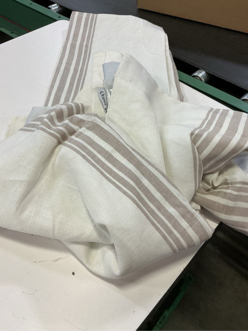 Condition photo showing Good Condition for quince set of 1 48x96 coastal stripe linen cotton curtains 
