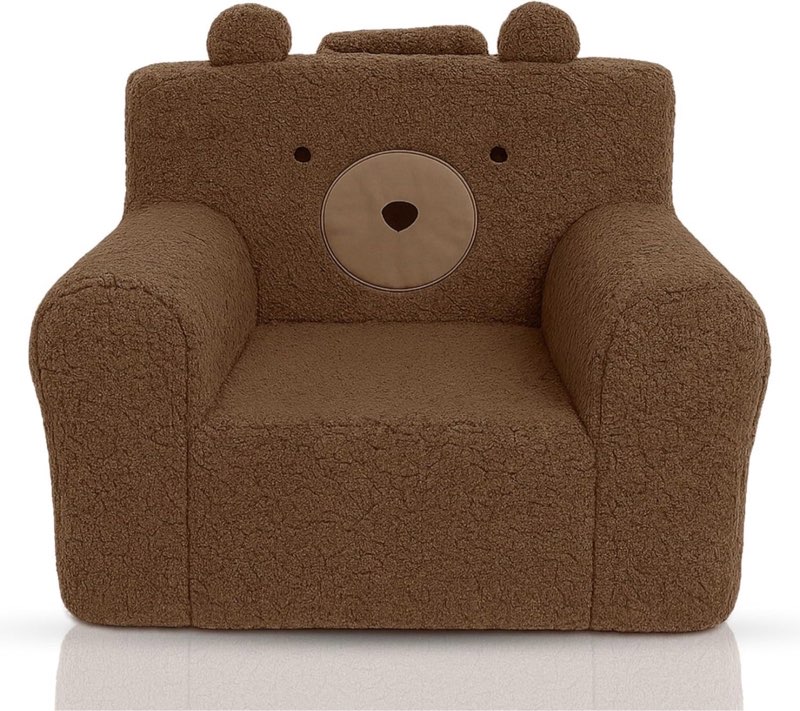 toddler sofa, plush teddy bear design,dark brown, polyester fabric, 25x22.4x20.1 inches, for kids ages 1-5, nursery and playroom (dark brown)