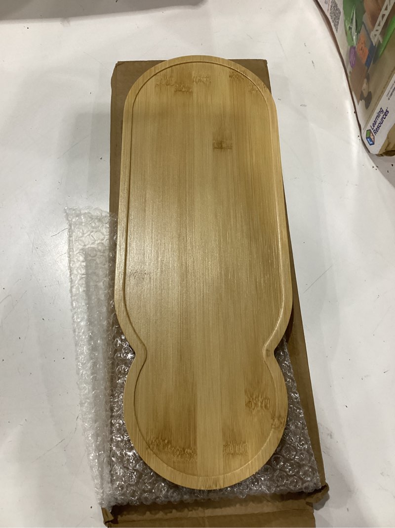 Condition photo showing As Is for bamboo vanity tray, bathroom counter tray, toilet tank top tray for organizing and decor display, 11.8 x 5.1 x 0.8 inch 11.8" x 5.1" x 0.8"